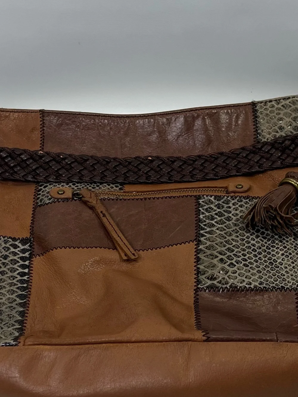 THE SAK Indio Boho Leather Patchwork Purse Hobo Shoulder Bag Braided